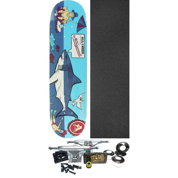 All I Need Skateboards X Narragansett Beer Shark Skateboard Deck - 8.3" x 32" - Complete Skateboard Bundle
